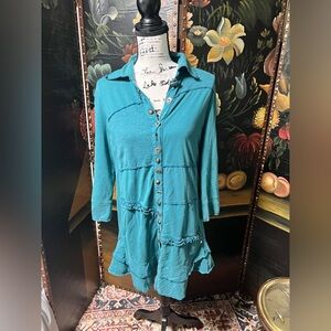 Neon Buddha Teal Button-Down Dress